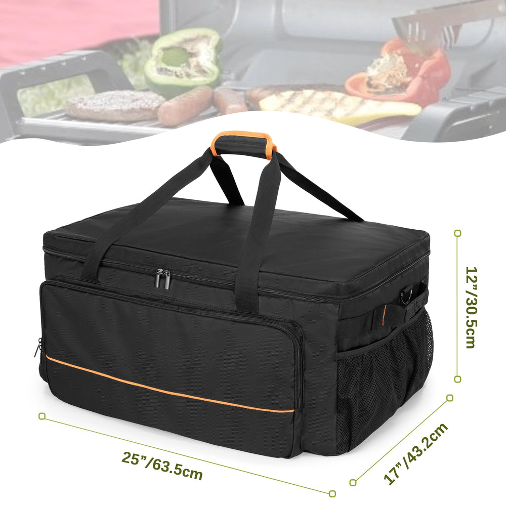 HODRANT grill case at campsite beside grill setup for organized outdoor cooking