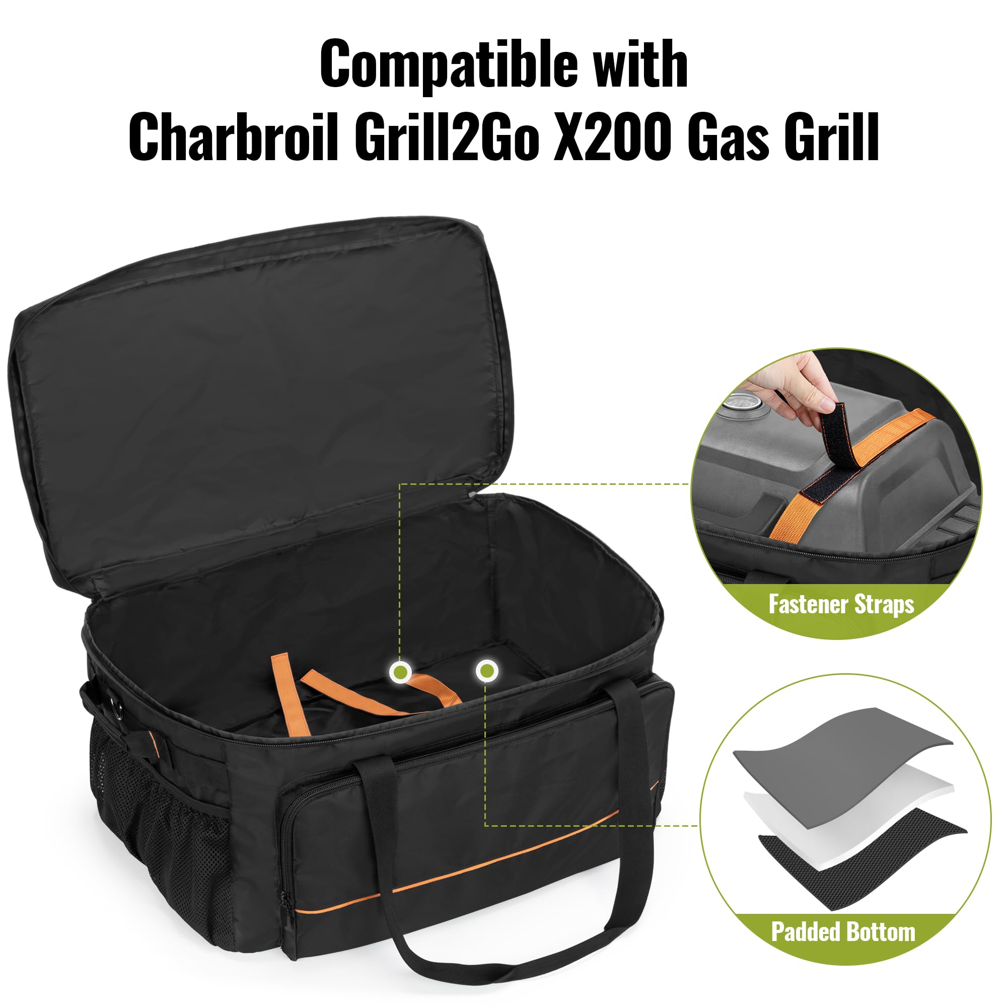 HODRANT grill case open main compartment with easy-access two-way zipper benefit