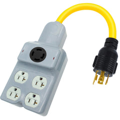 Hoeine front view of adapter showing multiple outlets and secure layout for versatile power