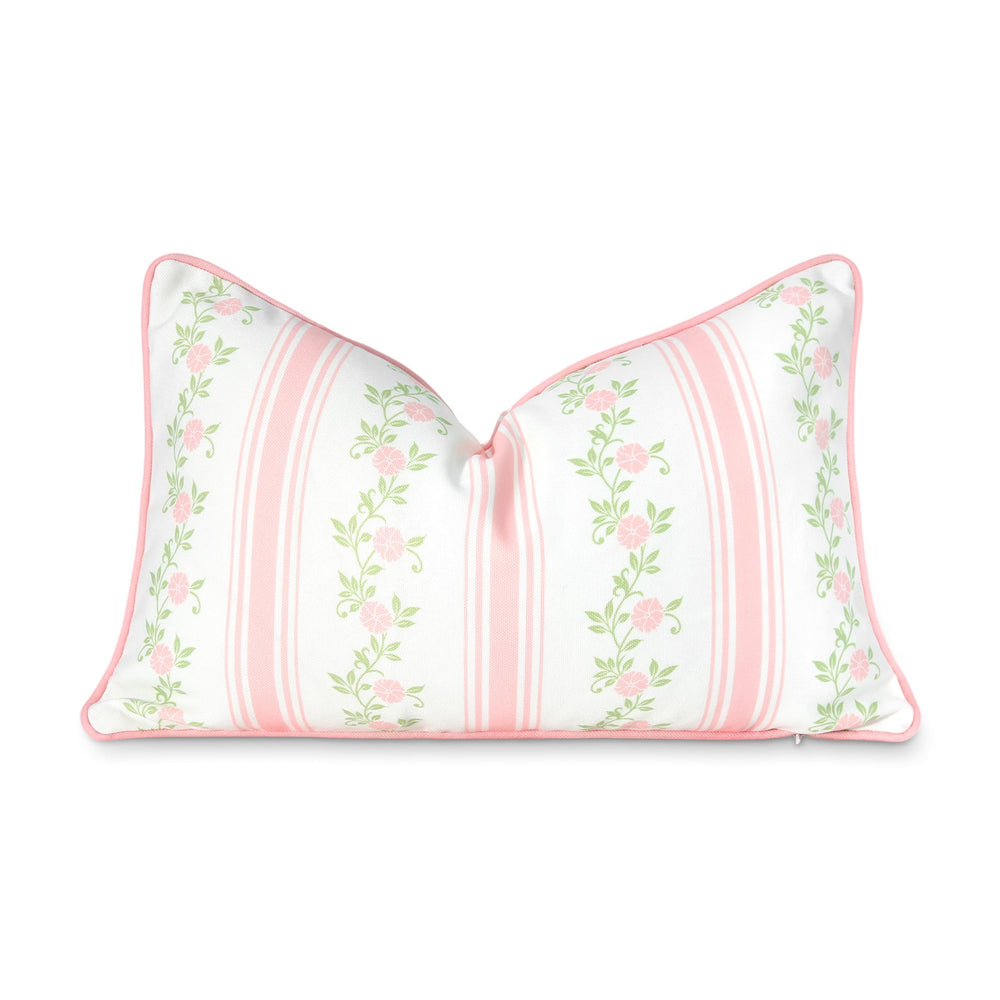 Hofdeco Premium front view of blush pink floral lumbar cover enhances coastal decor