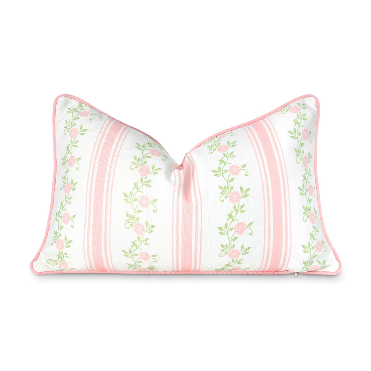 Hofdeco Premium front view of blush pink floral lumbar cover enhances coastal decor