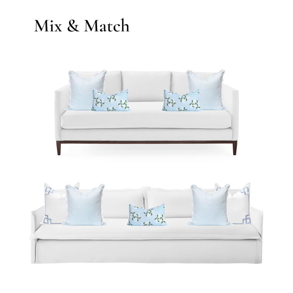 Hofdeco Premium pillow cover placed on patio chair showing outdoor-ready styling benefit