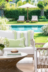 Hofdeco Premium close-up of white embroidered Greek Key highlighting stitch detail and durability