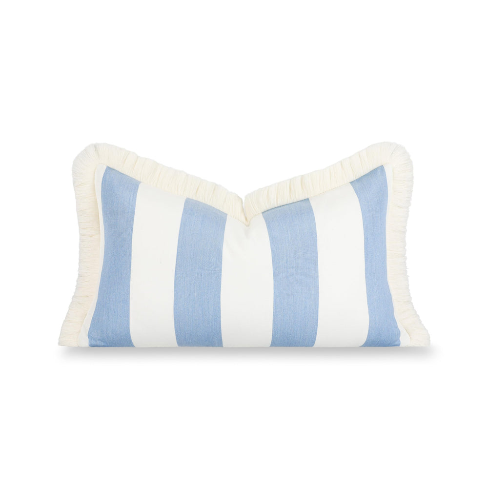 Hofdeco Premium front view azure blue striped cover showing coastal style and weather resistance