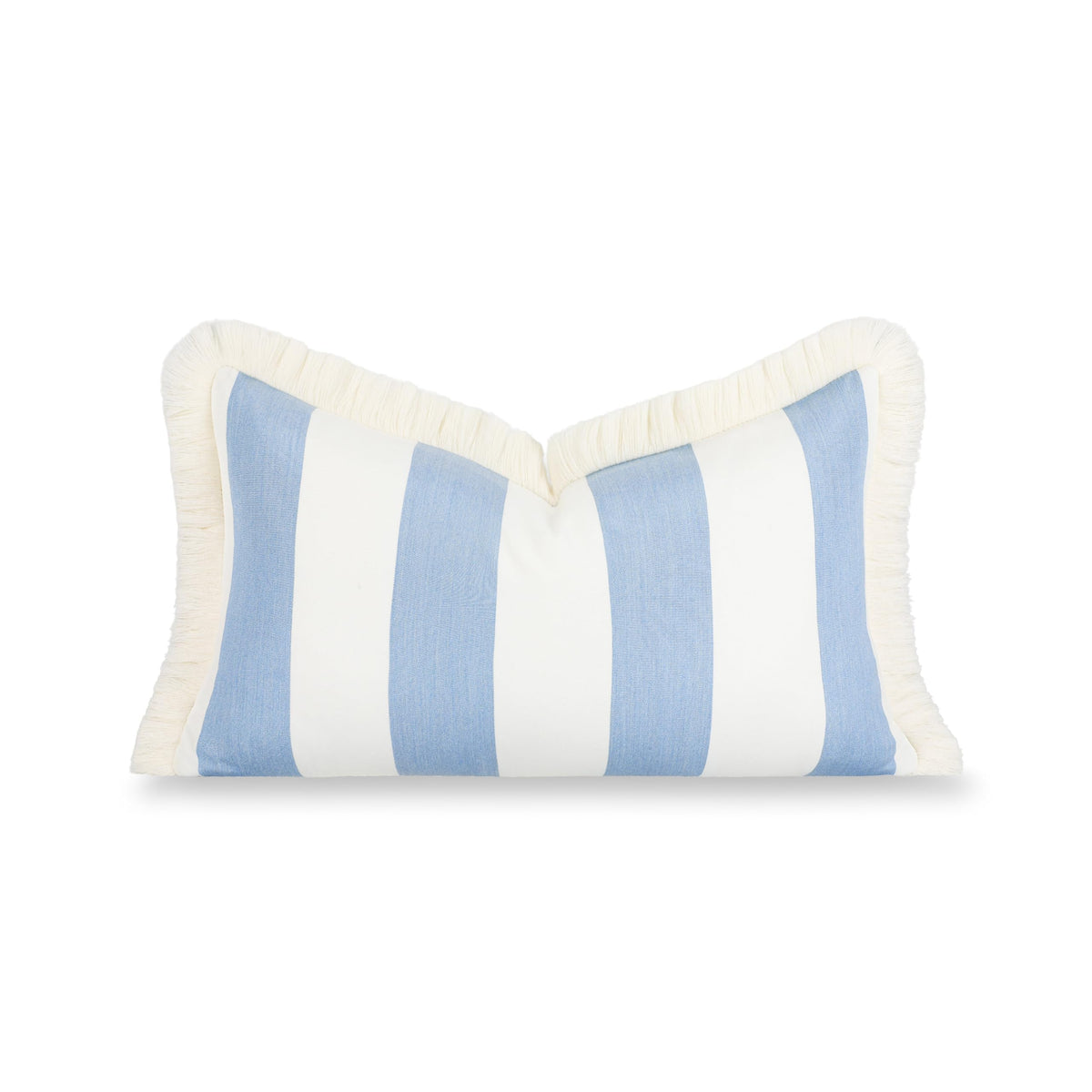 Hofdeco Premium front view azure blue striped cover showing coastal style and weather resistance