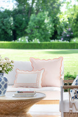 Hofdeco Premium embroidery close-up highlighting blush begonia detail and refined texture