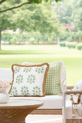 hofdeco premium close-up of green embroidery detail, highlights stitching quality