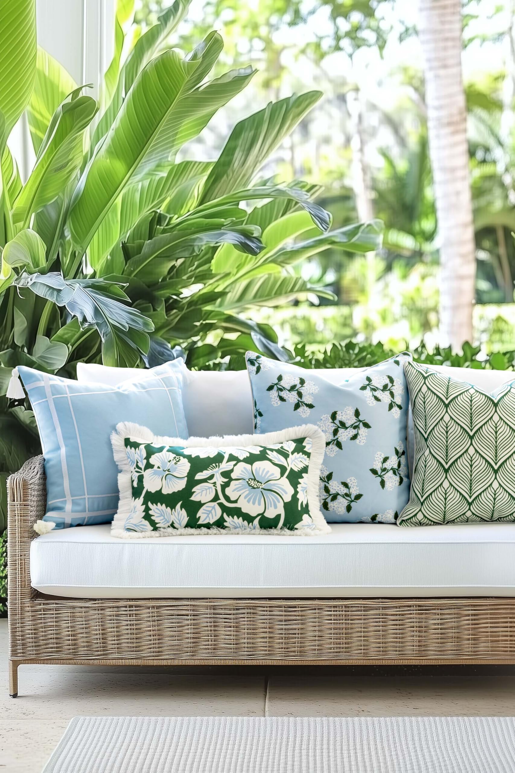 Hofdeco Premium fabric texture detail highlights weather-resistant polyester and soft hand