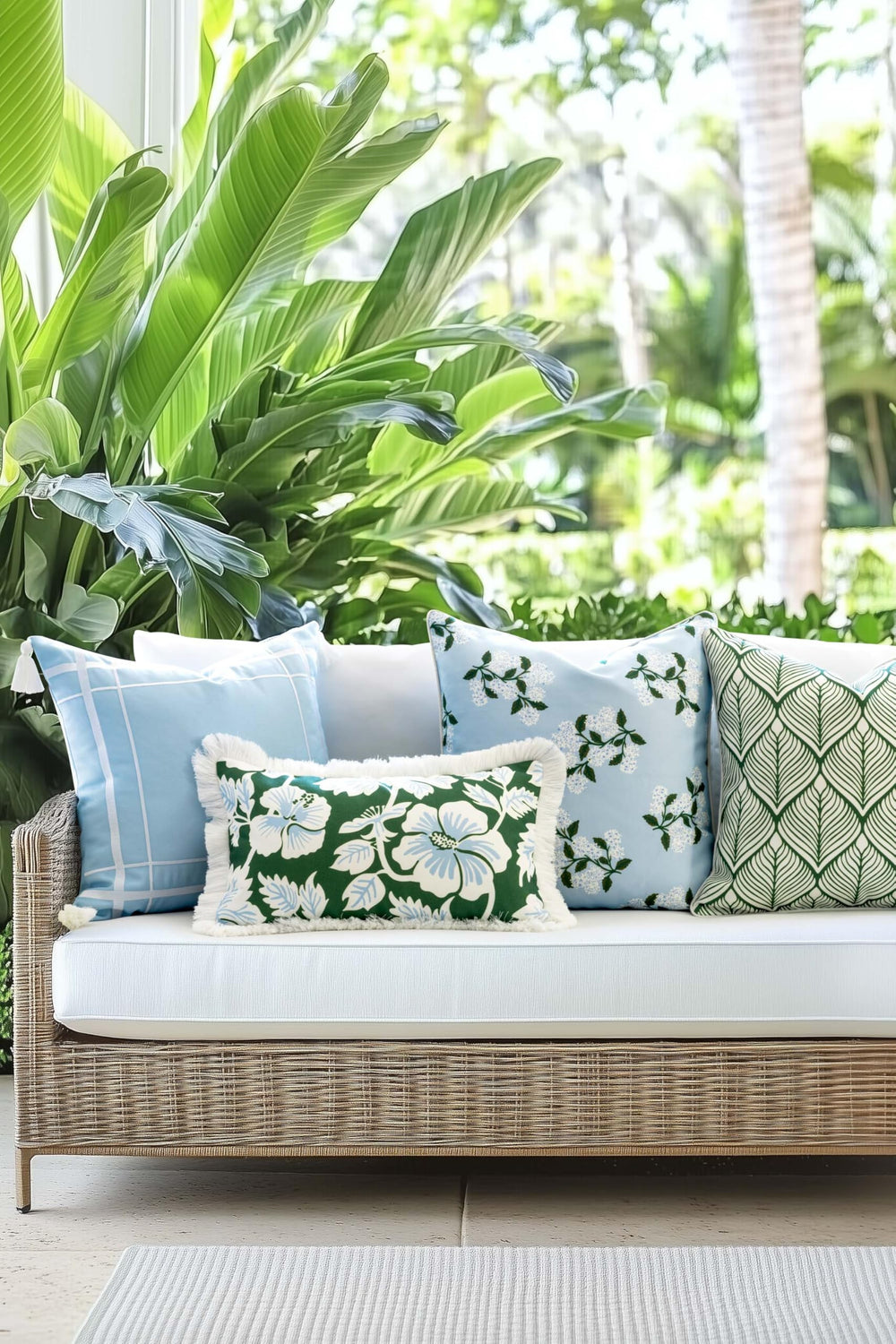 Hofdeco Premium fabric texture detail highlights weather-resistant polyester and soft hand