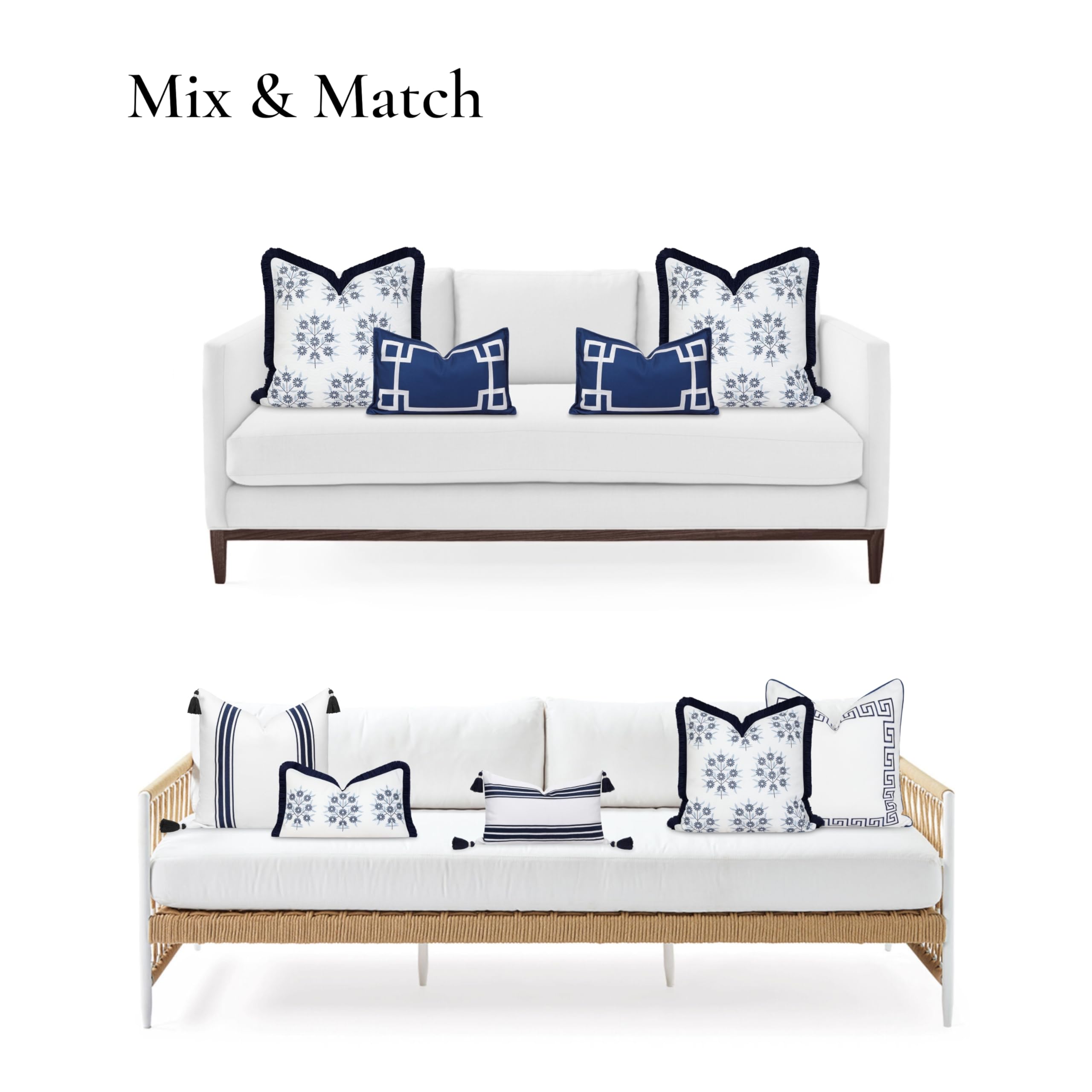 Hofdeco Premium navy fringe edge detail adding tactile interest and casual coastal charm