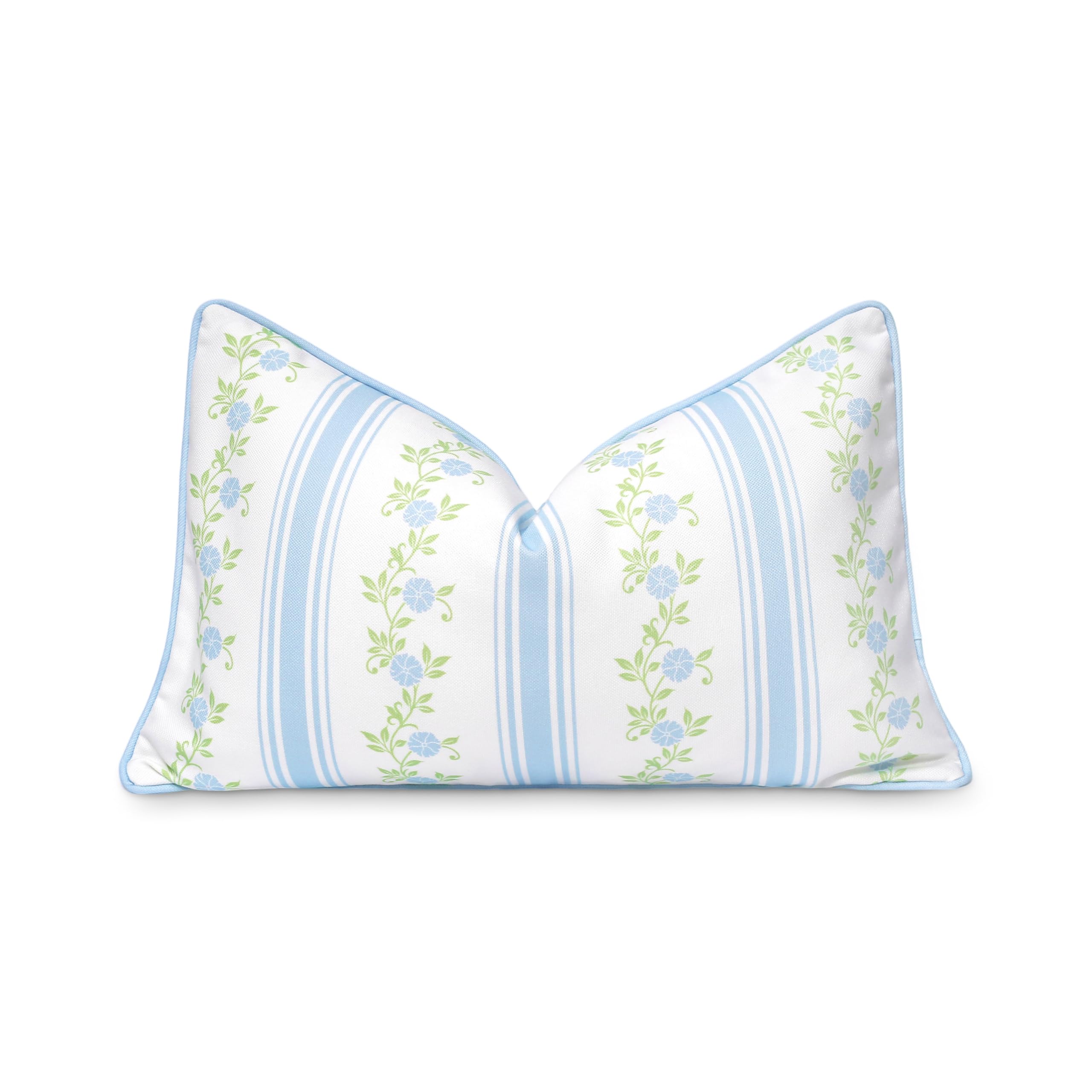 Hofdeco Premium front angled view showing baby blue floral stripe and neat finish
