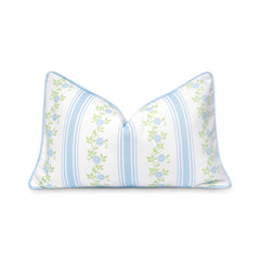 Hofdeco Premium front angled view showing baby blue floral stripe and neat finish