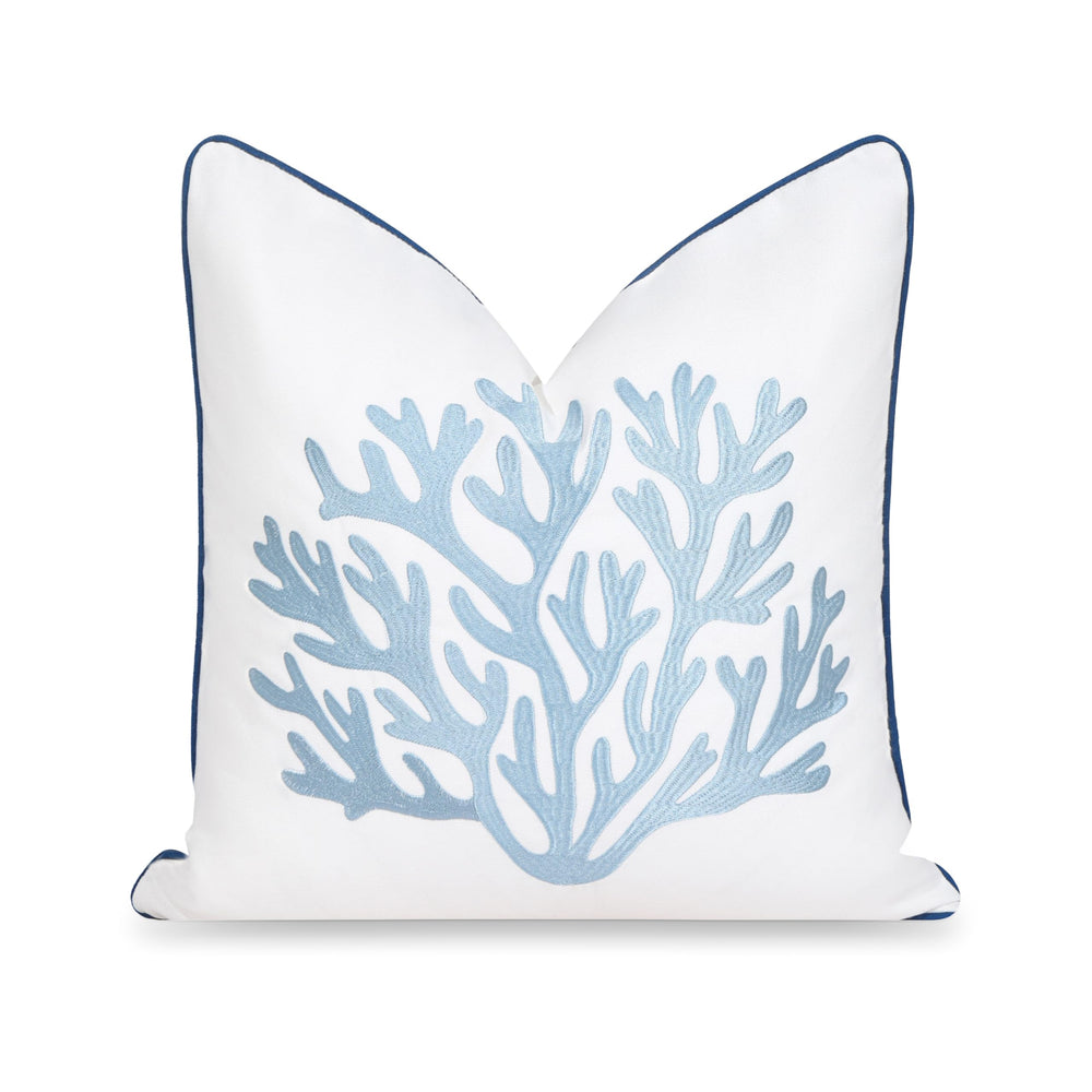 Hofdeco Premium embroidered front view showing coral motif and coastal style