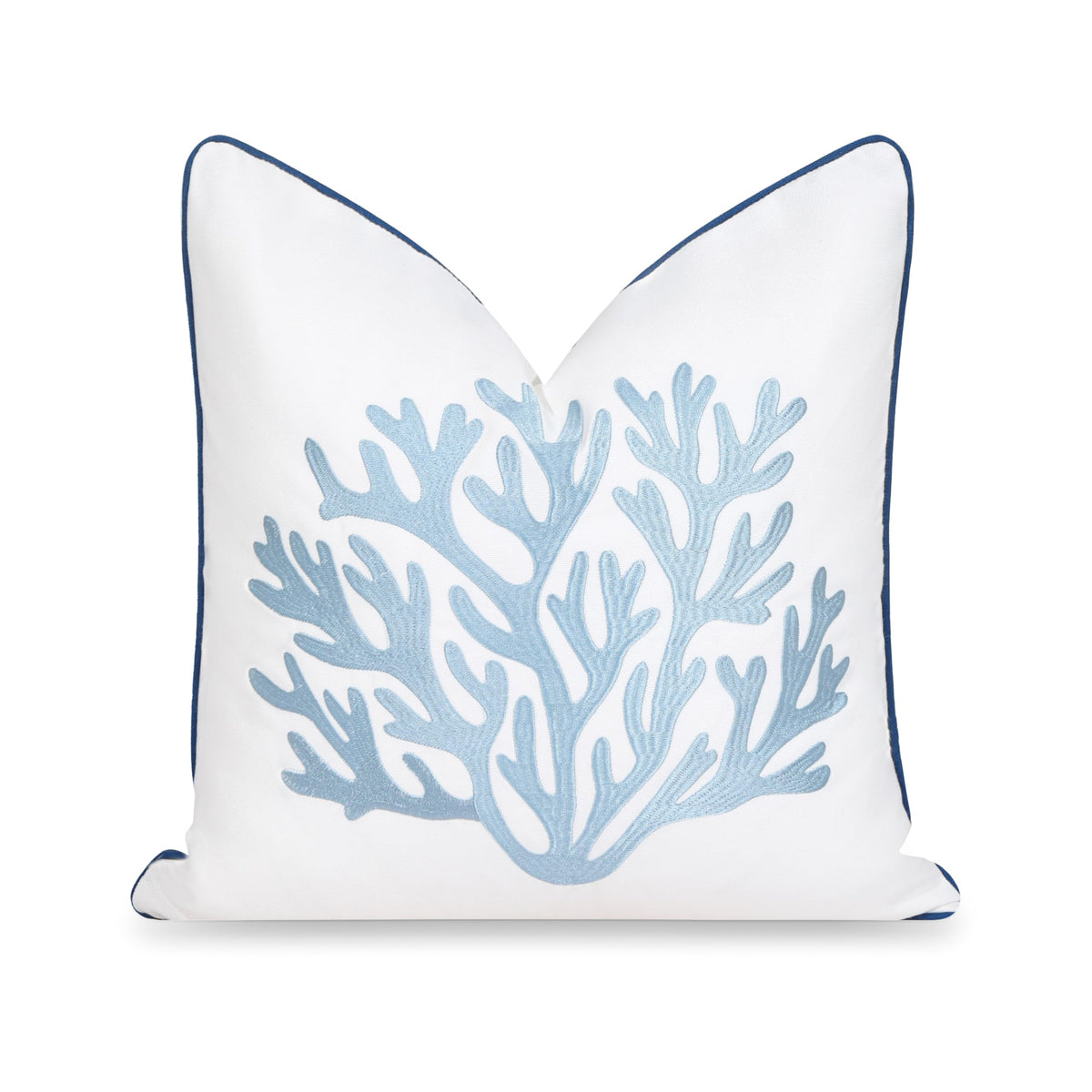 Hofdeco Premium embroidered front view showing coral motif and coastal style