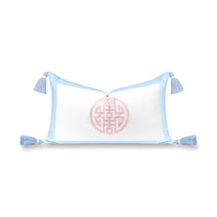 Hofdeco Premium front embroidered view showing double happiness symbol and coastal charm