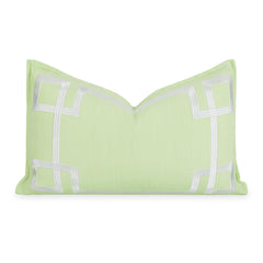 Hofdeco Premium front view showing embroidered Greek Key and flanged border for coastal style