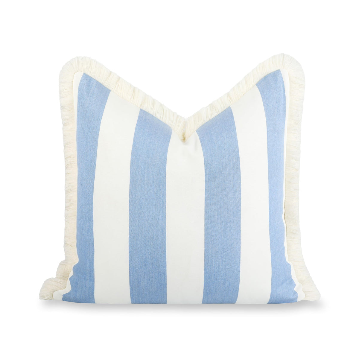 Hofdeco Premium front view showing azure blue beach stripes and fringe, stylish and durable