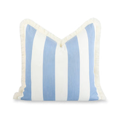 Hofdeco Premium front view showing azure blue beach stripes and fringe, stylish and durable