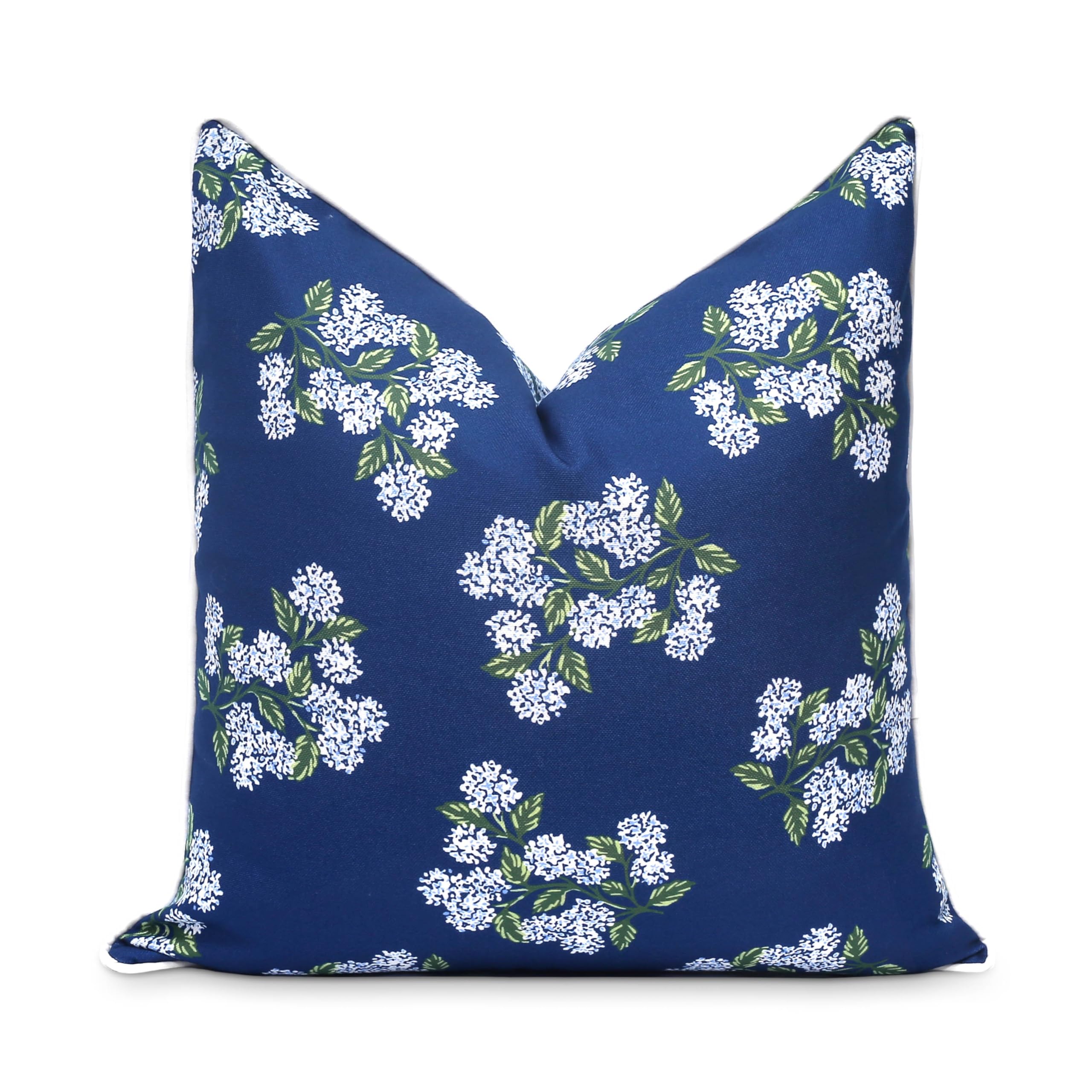 Hofdeco Premium front view showing navy hydrangea print, adds coastal style