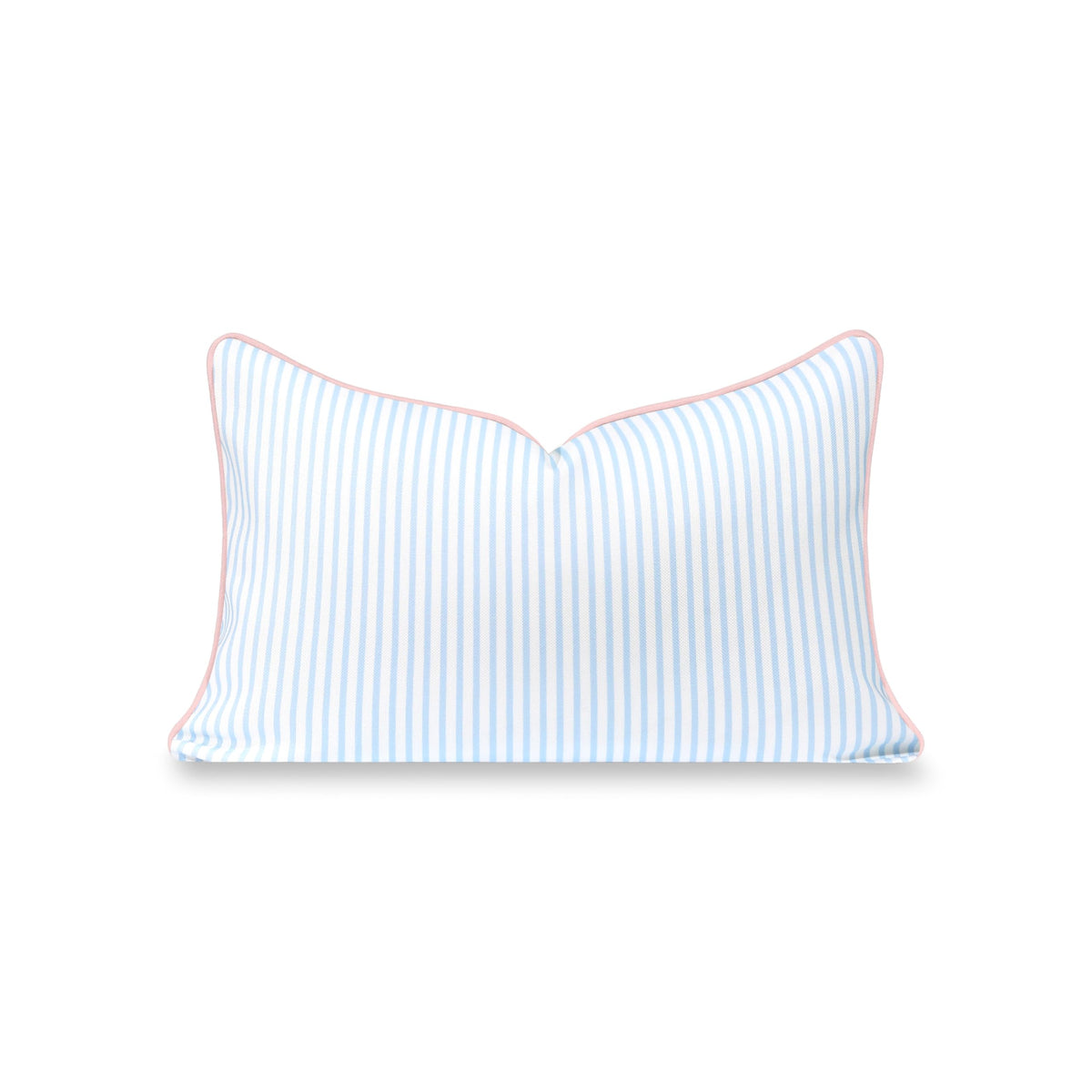 Hofdeco Premium front view of baby blue striped lumbar cover showing clean coastal style and easy refresh