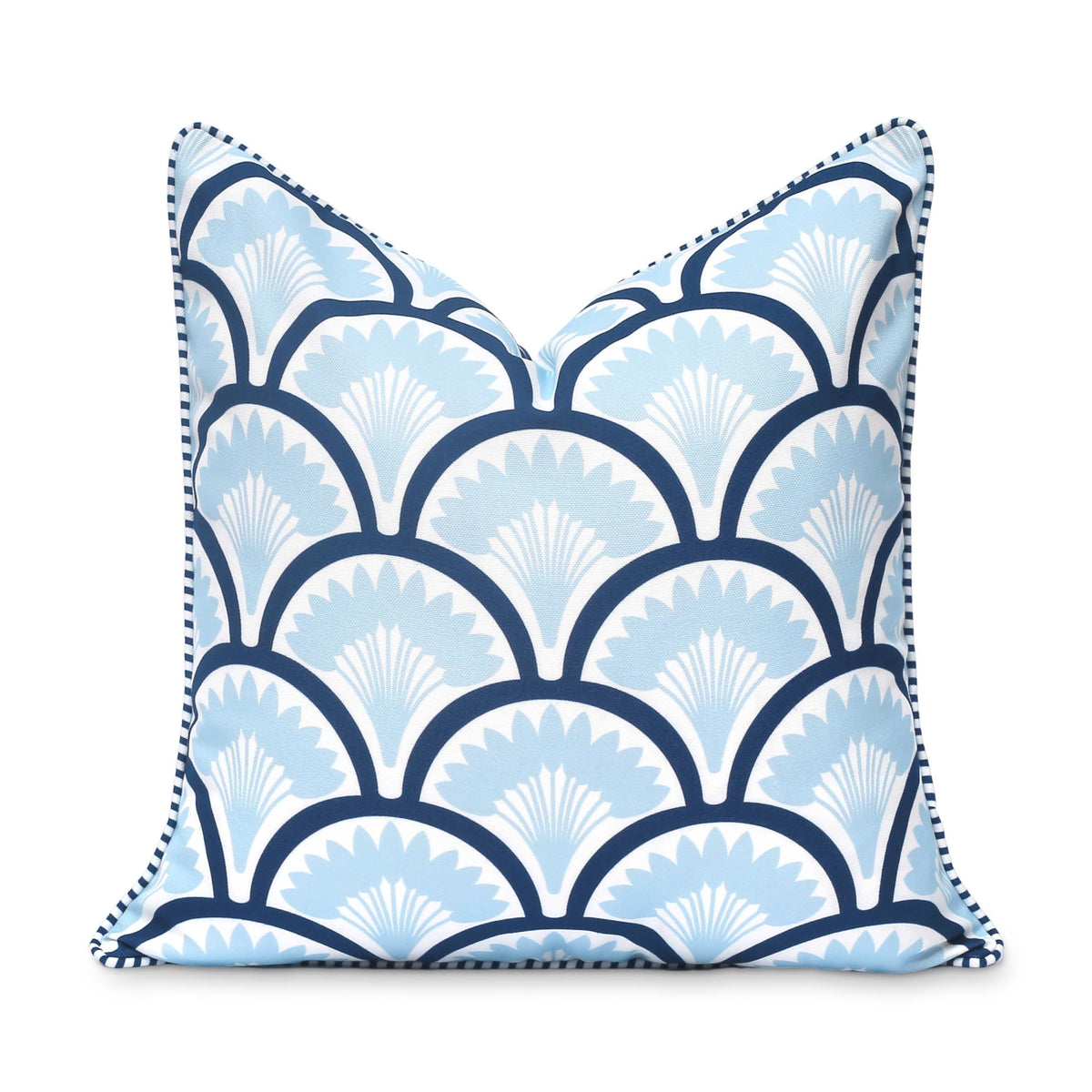 Hofdeco Premium front print displaying baby blue navy ravenala palm detail and coastal style
