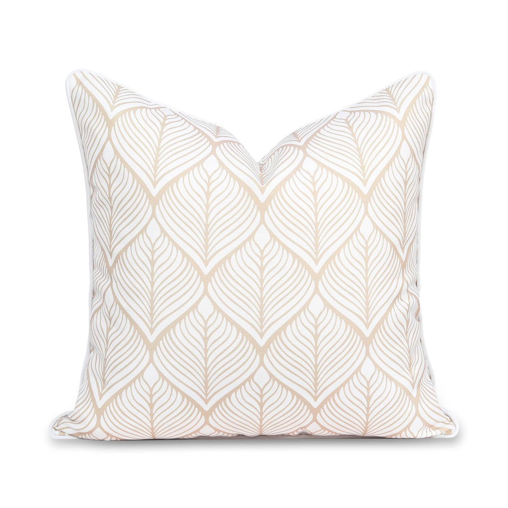 Hofdeco Premium front view of cover showing neutral tan geometric leaf and benefit refreshes décor