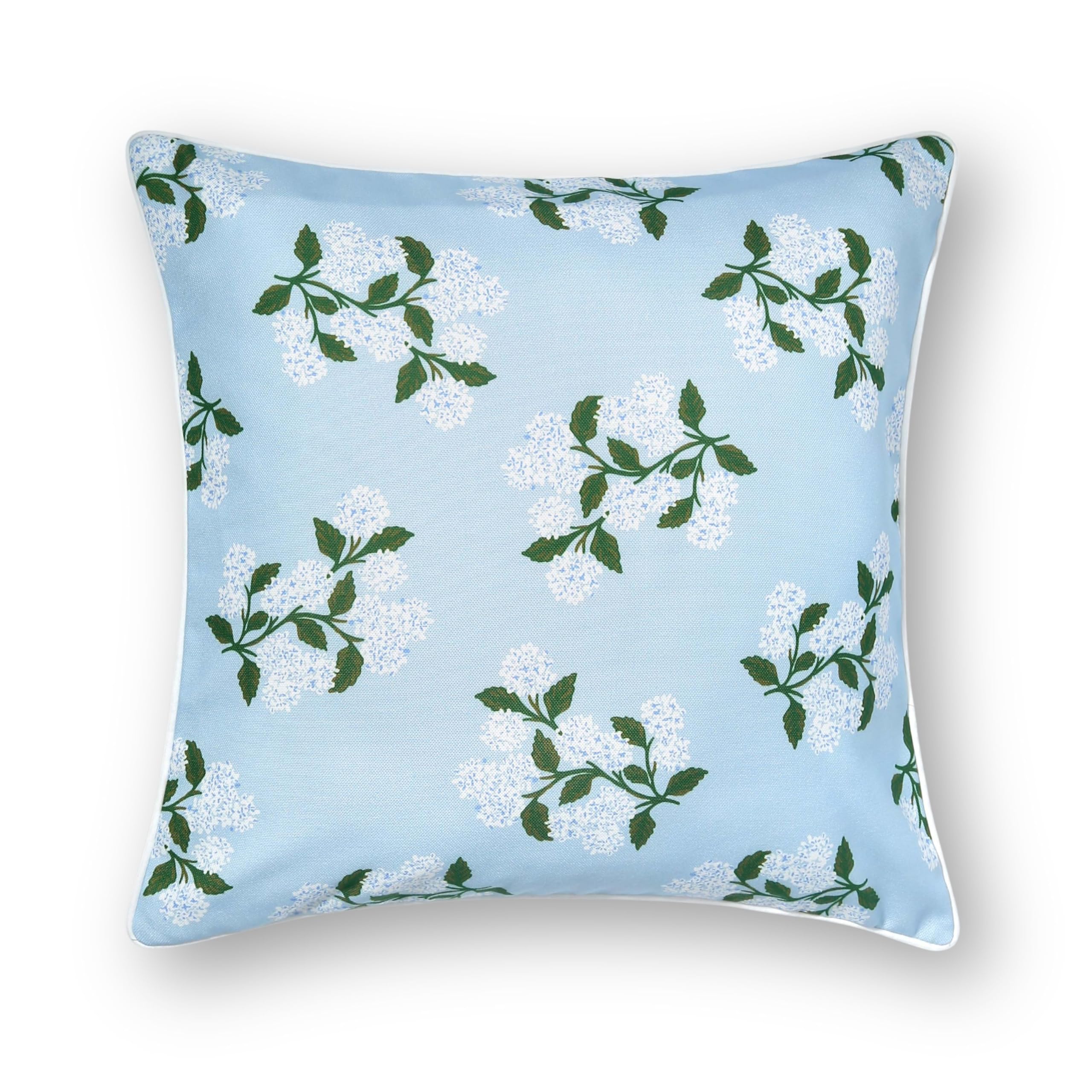 Hofdeco Premium front view baby blue hydrangea cover shows coastal style and easy refresh