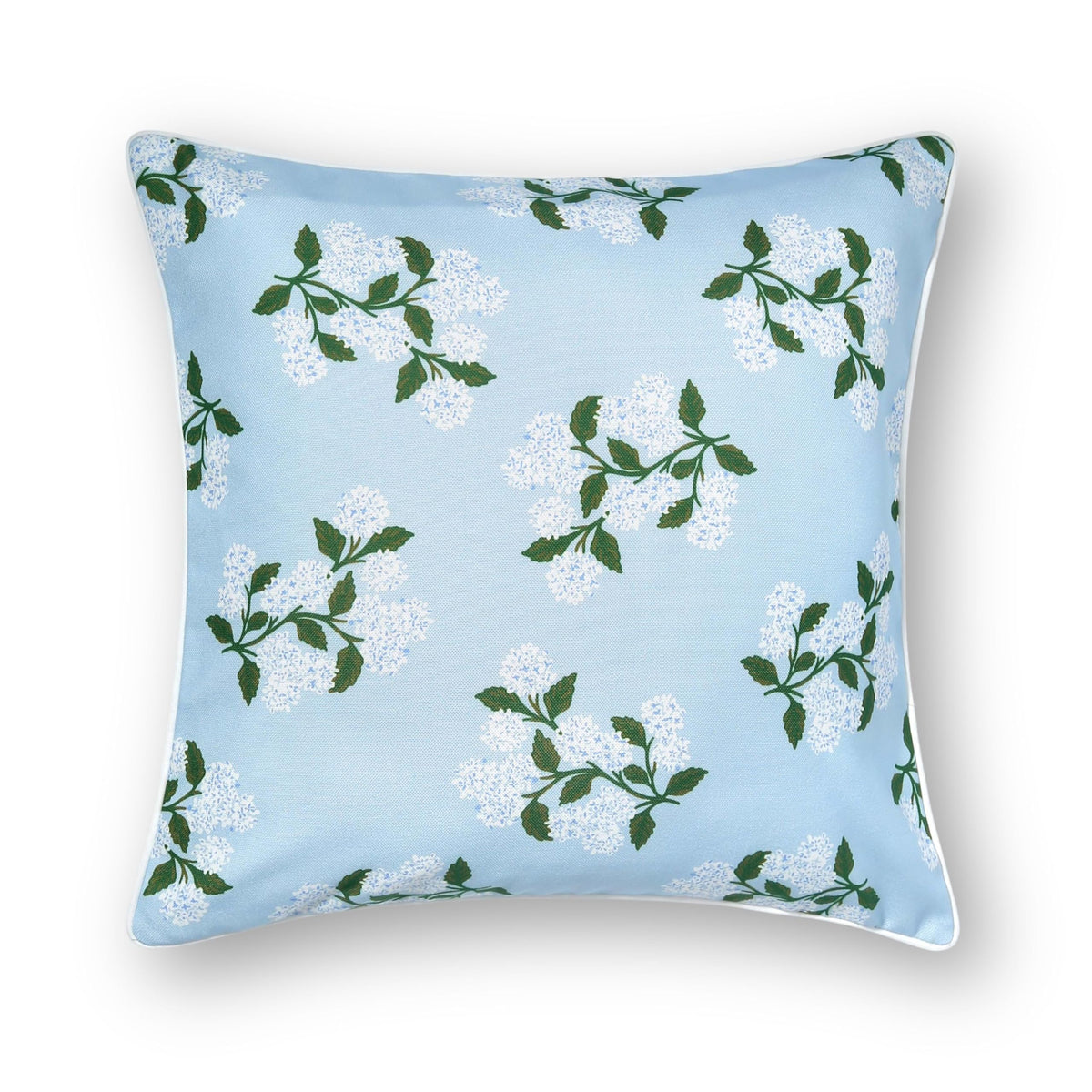 Hofdeco Premium front view baby blue hydrangea cover shows coastal style and easy refresh