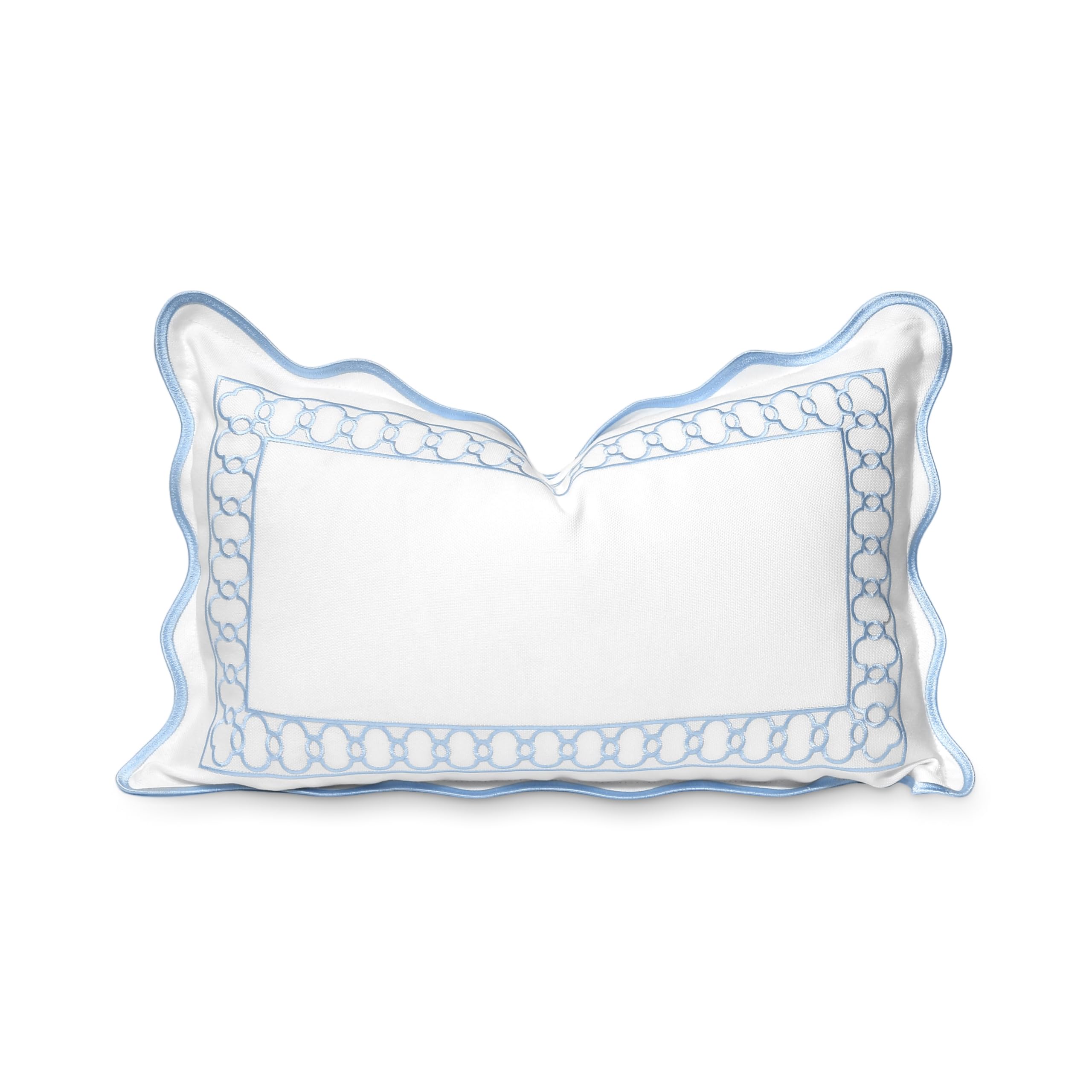 Hofdeco Premium front view showing embroidered begonia and scalloped edge for coastal style