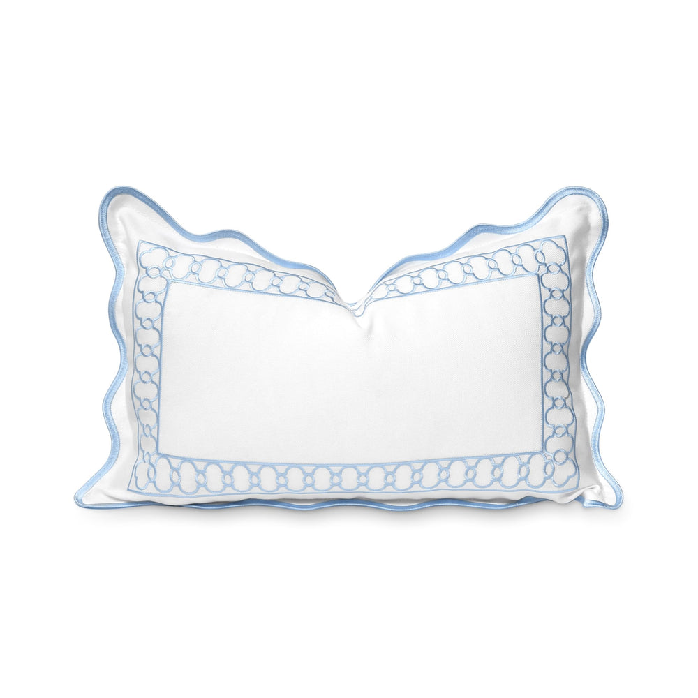 Hofdeco Premium front view showing embroidered begonia and scalloped edge for coastal style