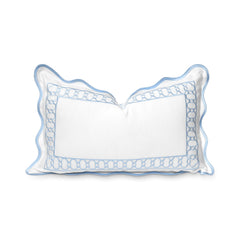Hofdeco Premium front view showing embroidered begonia and scalloped edge for coastal style
