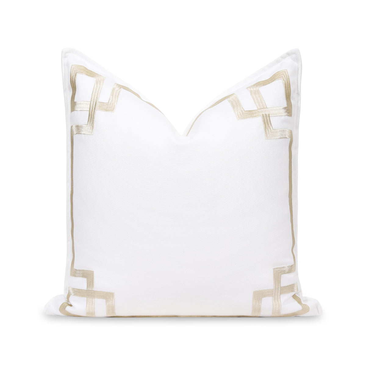 Hofdeco Premium front view showing Greek key embroidery and coastal benefit