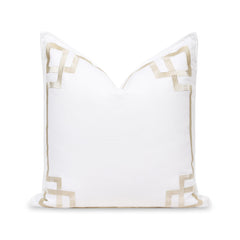 Hofdeco Premium front view showing Greek key embroidery and coastal benefit
