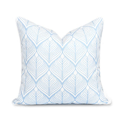 Hofdeco Premium front view showing baby blue geometric leaf print and neat piping, adds coastal charm