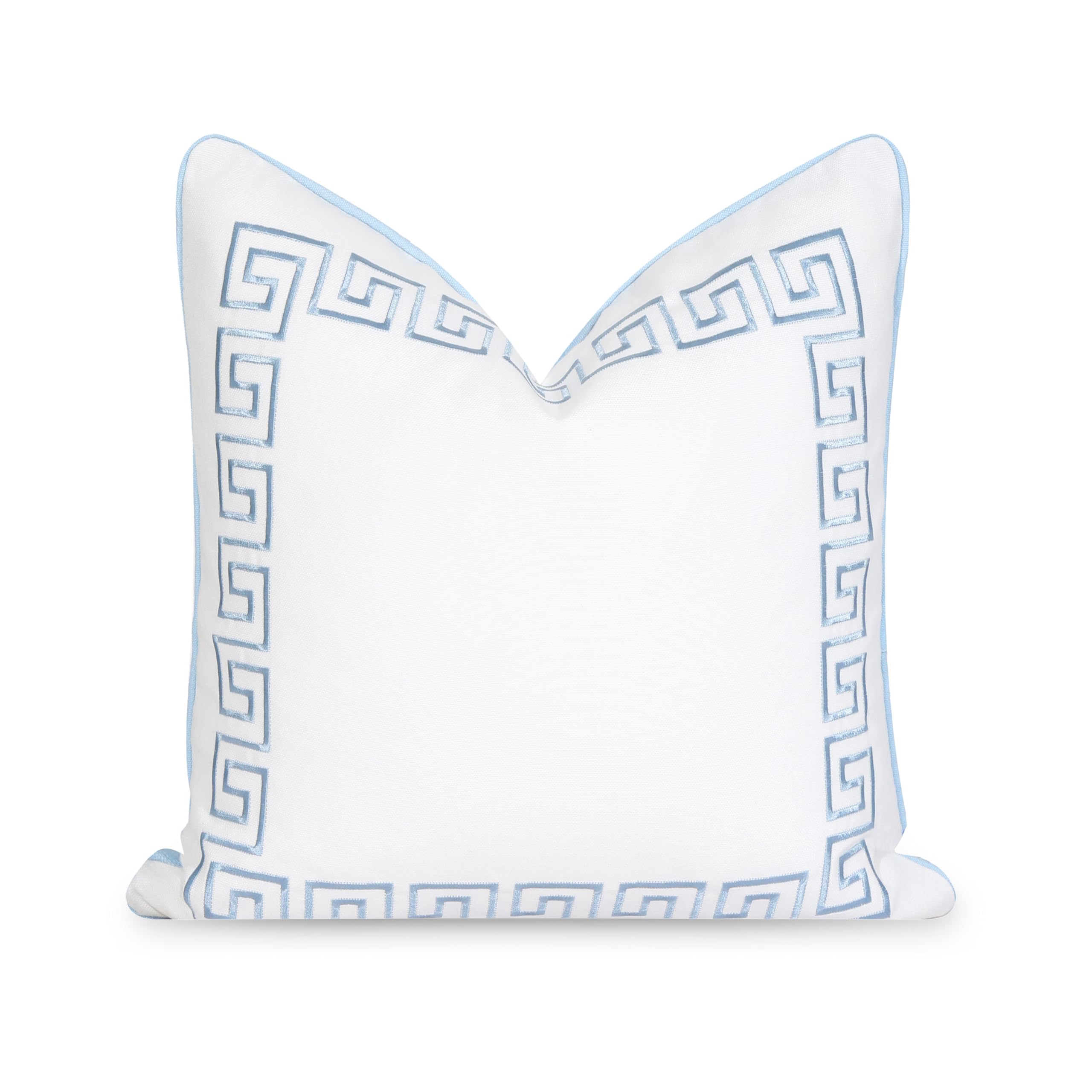 Hofdeco Premium front embroidered Greek key facing viewer showing coastal style and texture