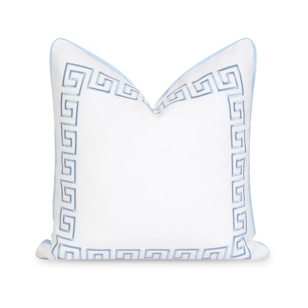 Hofdeco Premium front embroidered Greek key facing viewer showing coastal style and texture