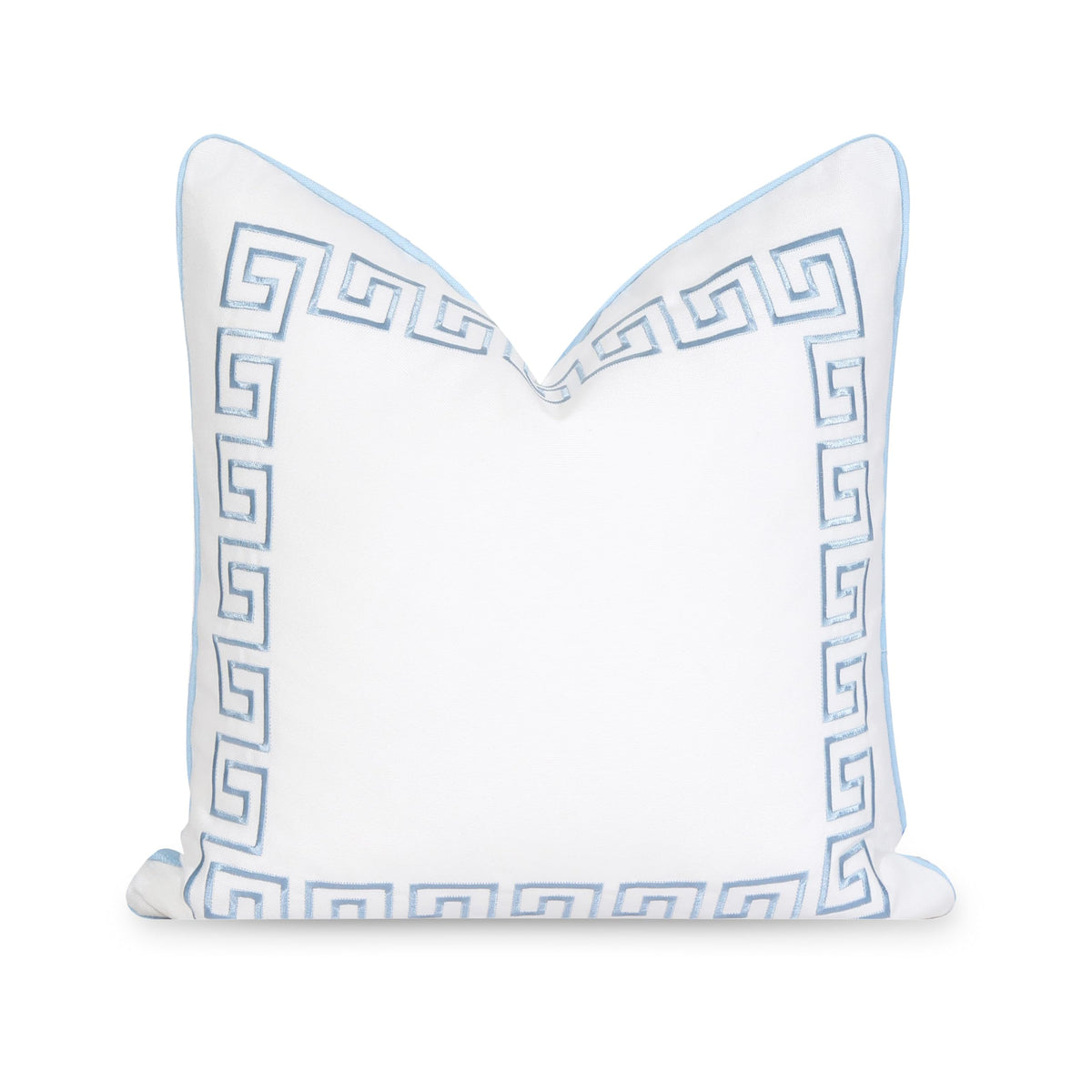 Hofdeco Premium front embroidered Greek key facing viewer showing coastal style and texture