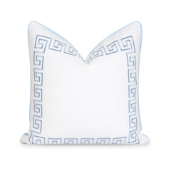 Hofdeco Premium front embroidered Greek key facing viewer showing coastal style and texture