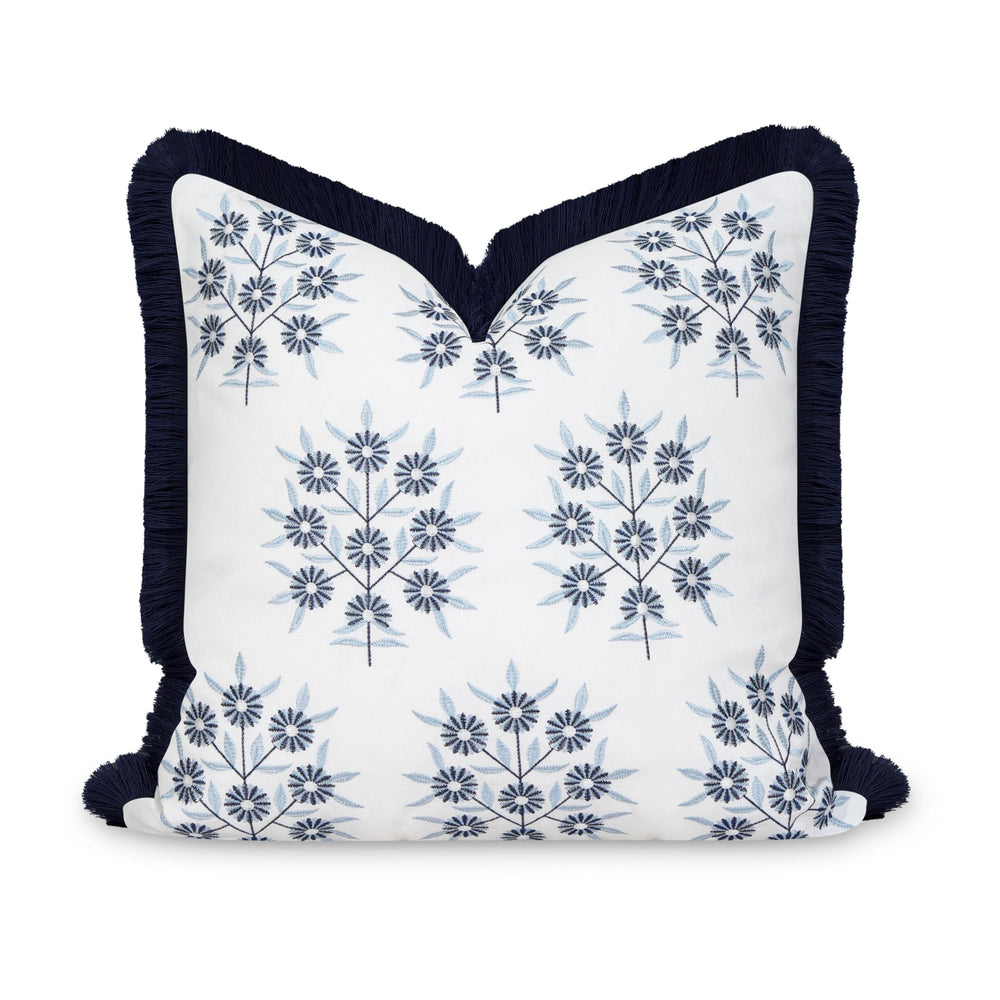 Hofdeco Premium front view navy embroidered cover showing coastal style and visual appeal