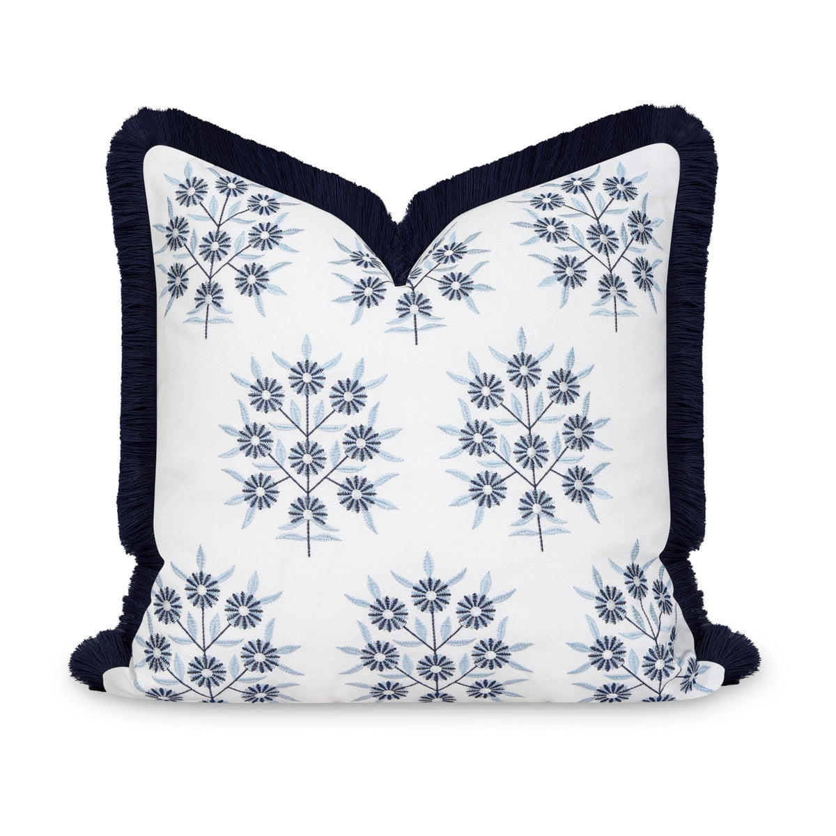 Hofdeco Premium front view navy embroidered cover showing coastal style and visual appeal