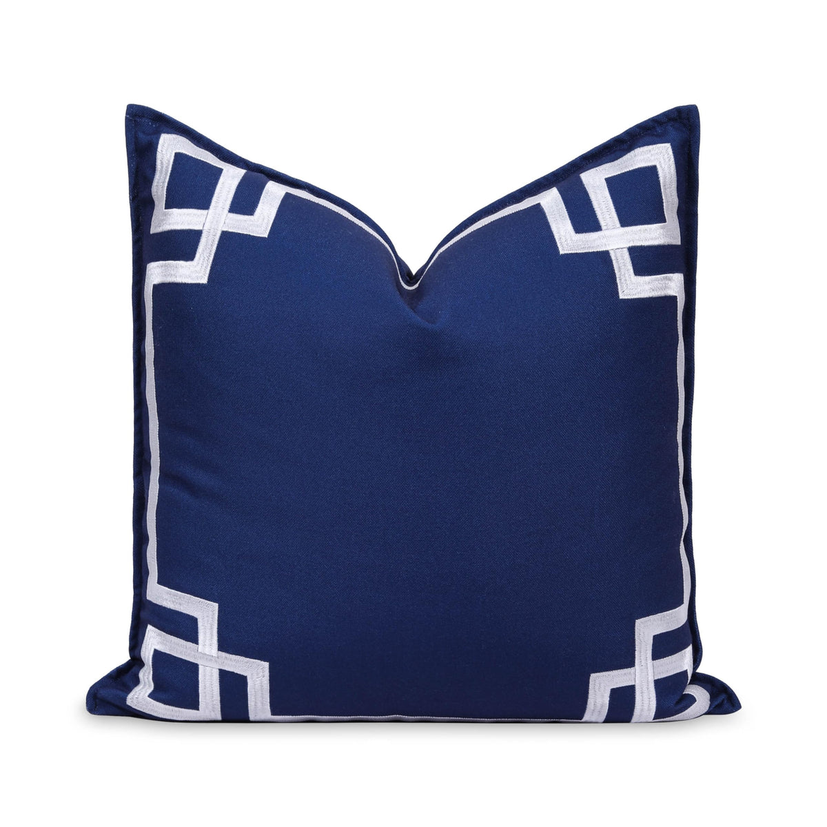 Hofdeco Premium front view embroidered Greek key, elegant coastal accent