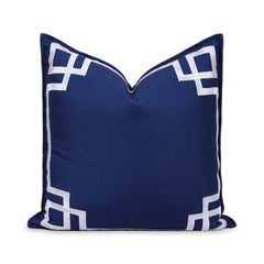 Hofdeco Premium front view embroidered Greek key, elegant coastal accent
