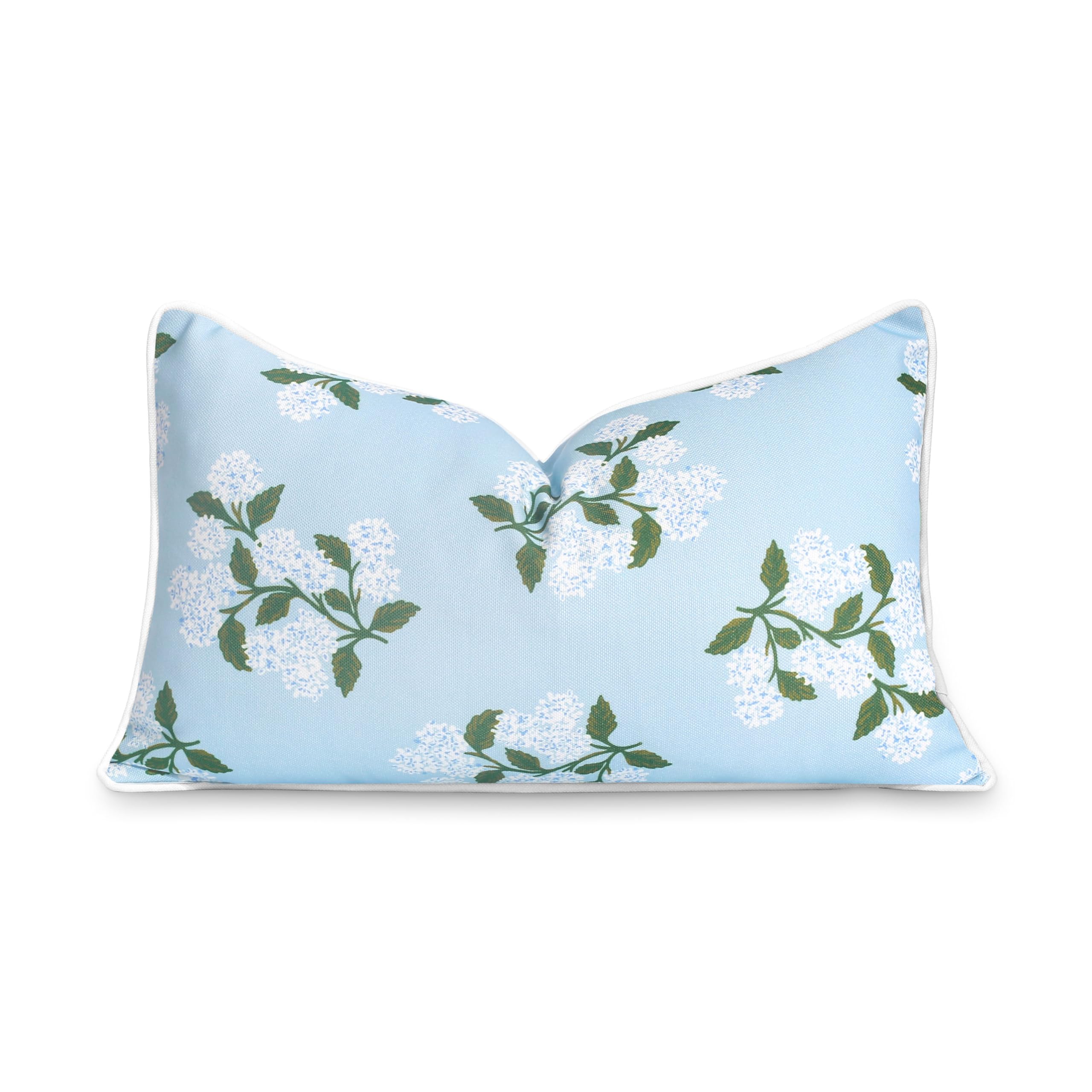 Hofdeco Premium front view of hydrangea lumbar cover shows coastal pattern and color