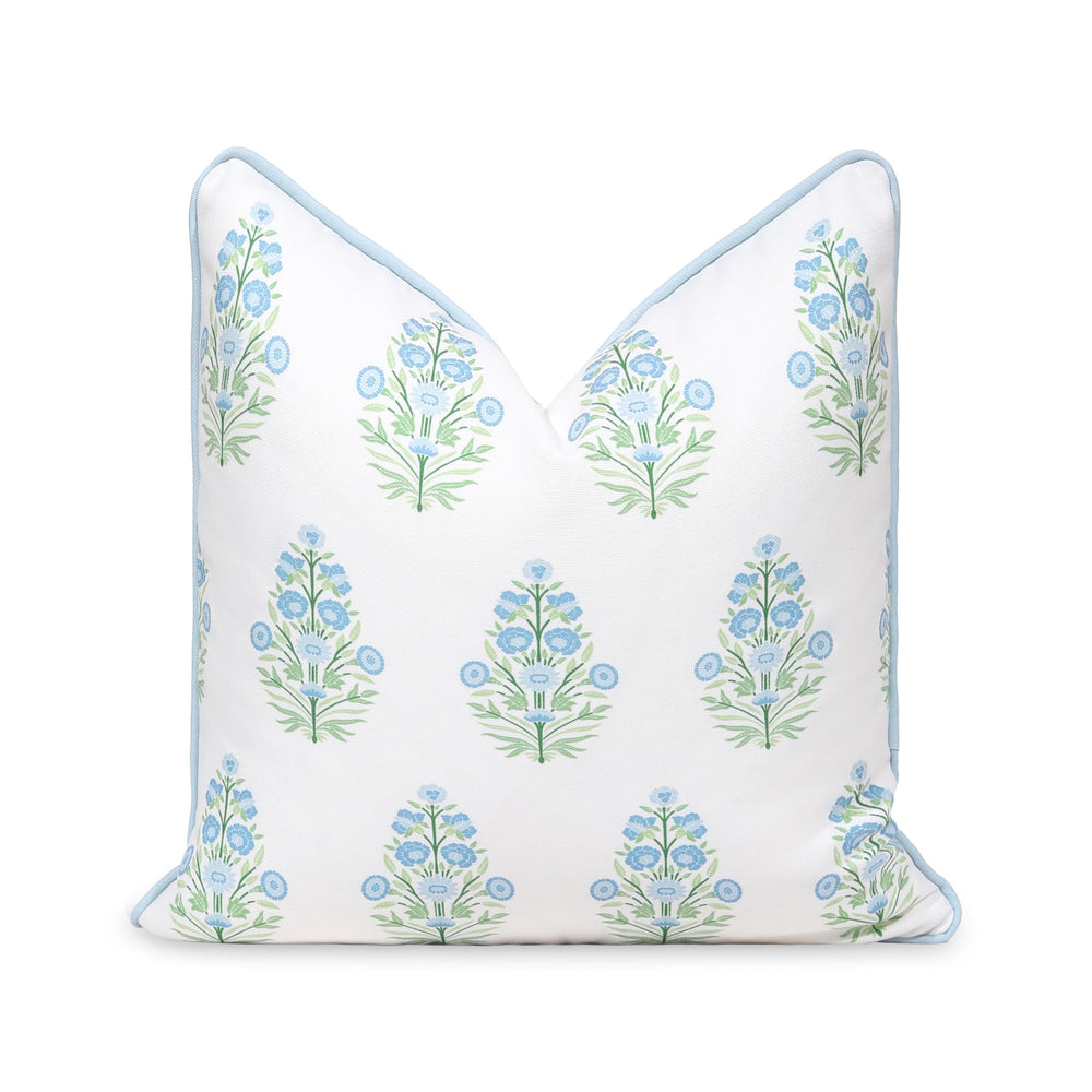 Hofdeco Premium front view showing baby blue green floral print and piping, adds coastal charm