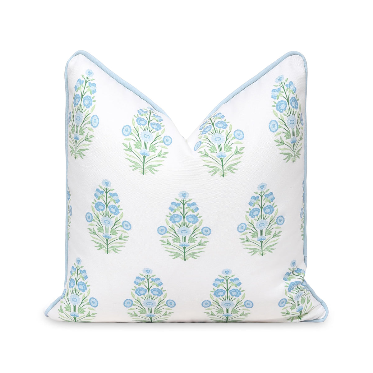 Hofdeco Premium front view showing baby blue green floral print and piping, adds coastal charm