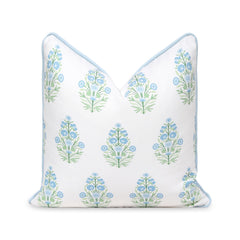 Hofdeco Premium front view showing baby blue green floral print and piping, adds coastal charm