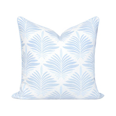 Hofdeco Premium front view showing baby blue palm print and piping benefit: polished coastal look