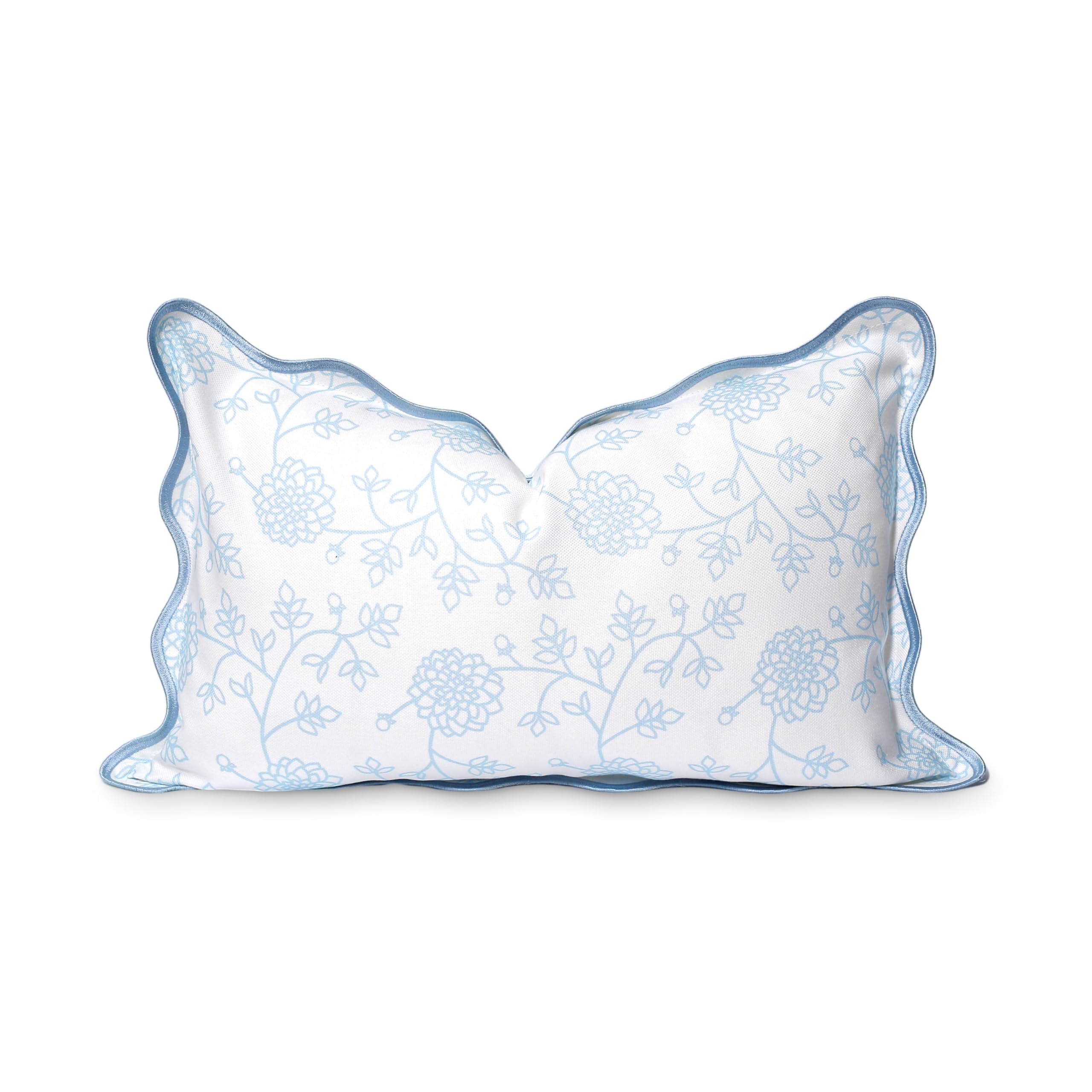 Hofdeco Premium front view showing baby blue dahlia pattern and coastal look benefit