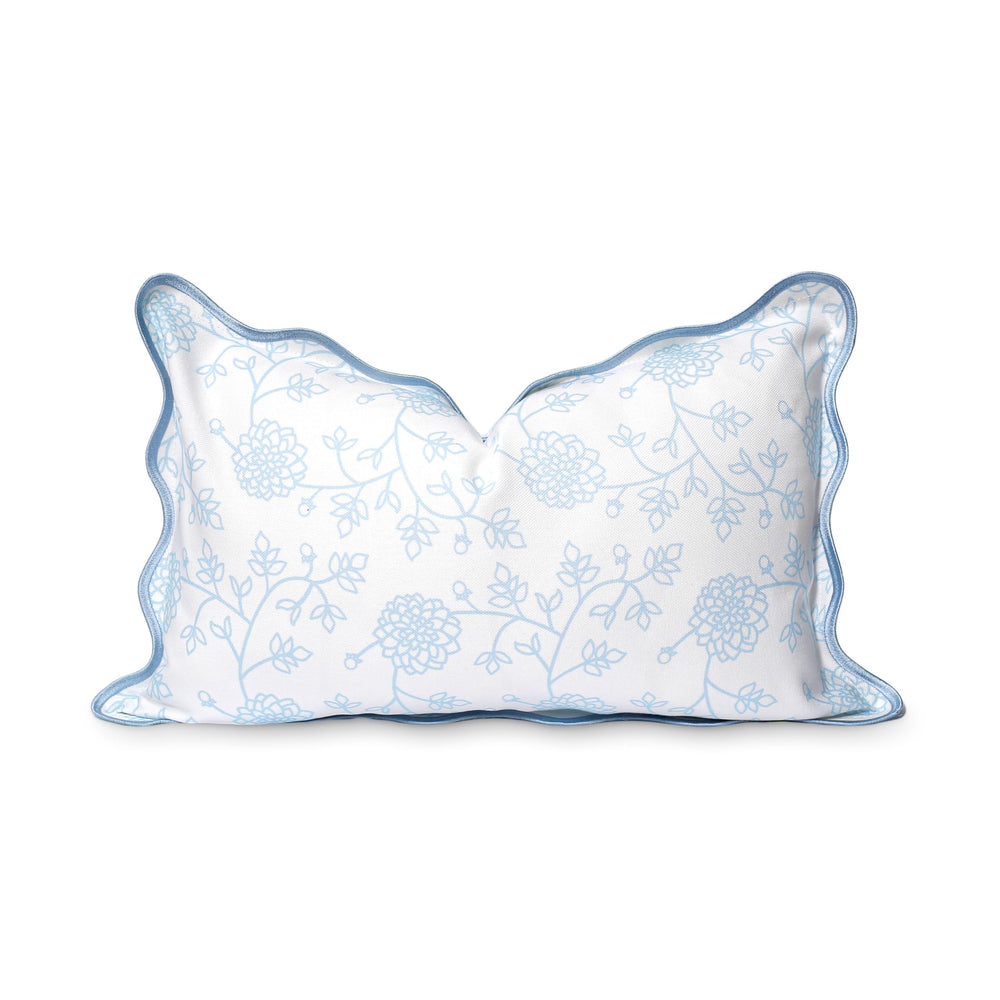 Hofdeco Premium front view showing baby blue dahlia pattern and coastal look benefit