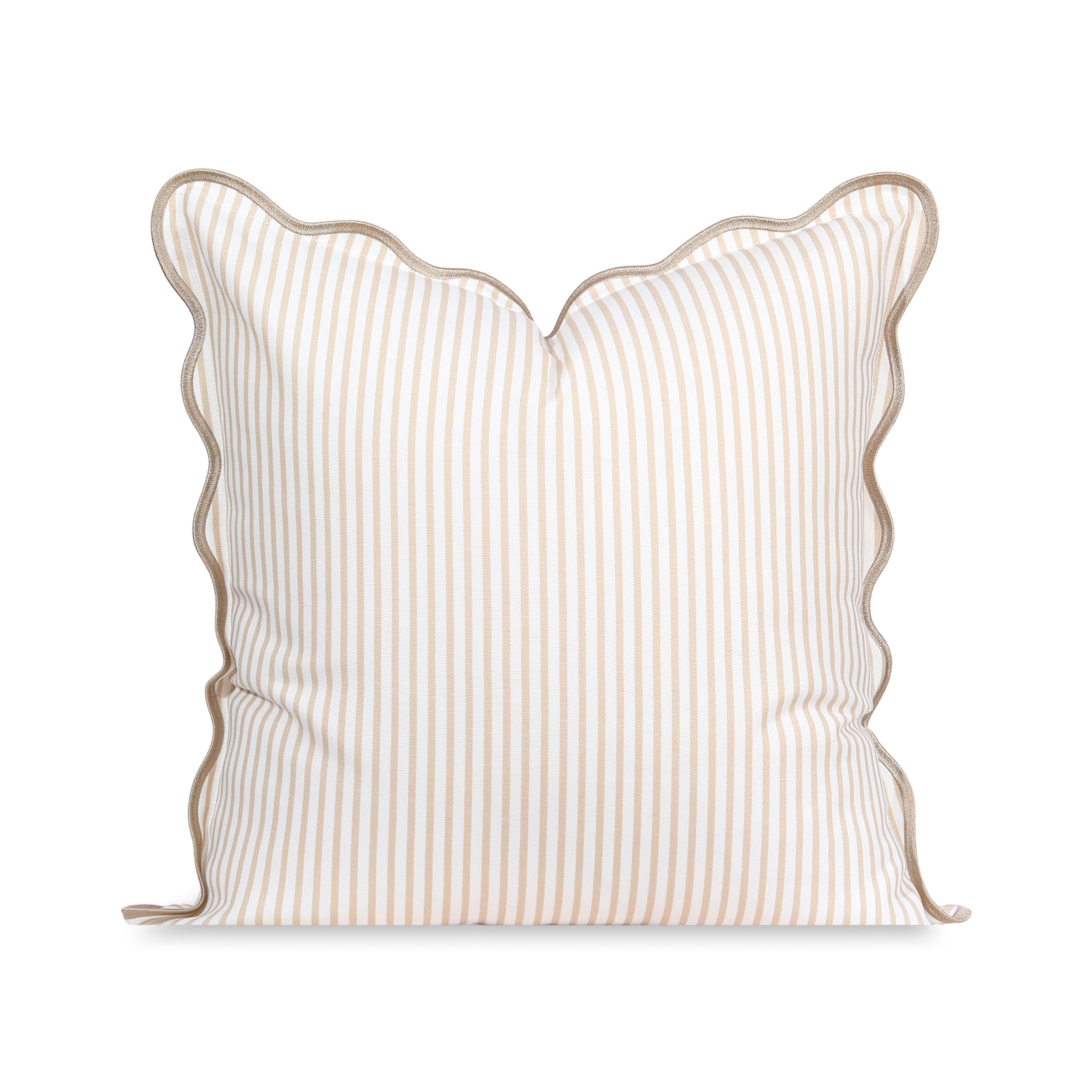 Hofdeco Premium front view showing tan stripes and scalloped trim for coastal style
